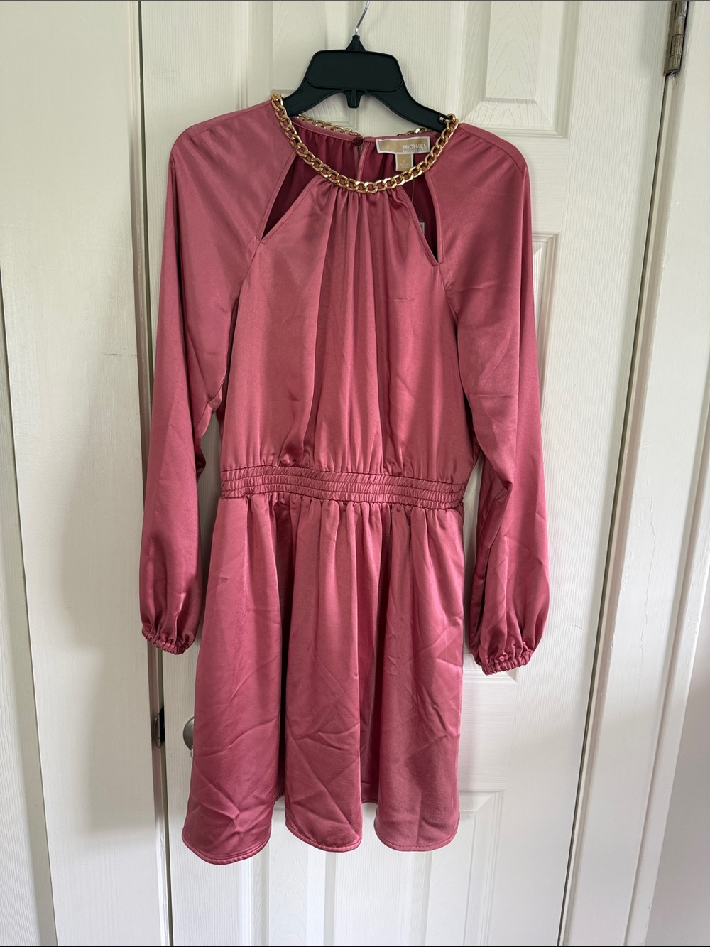 Michael Kors Dusty Rose Long-Sleeve Dress w/Pockets & Gold Chain Accent